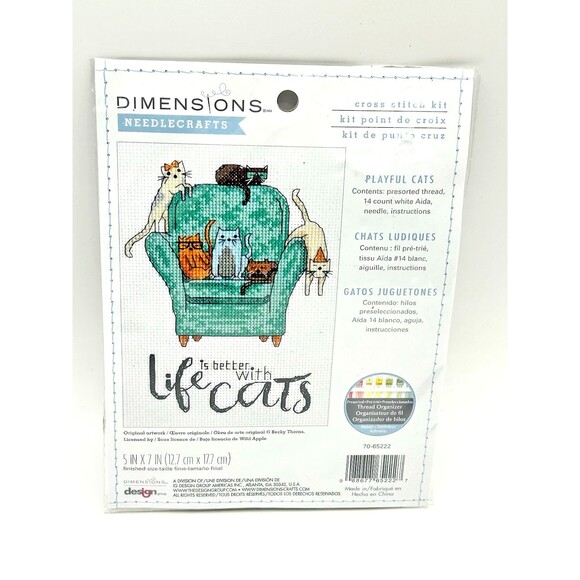 Counted Cross Stitch Mini Kit Dimensions Playful Cats and Kittens #70-65222 - Picture 1 of 6